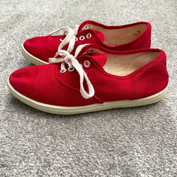Coaster Canvas Casual Sneakers Shoes Womens Us 7 Red Lace Up Comfort Fabric - Picture 4 of 12